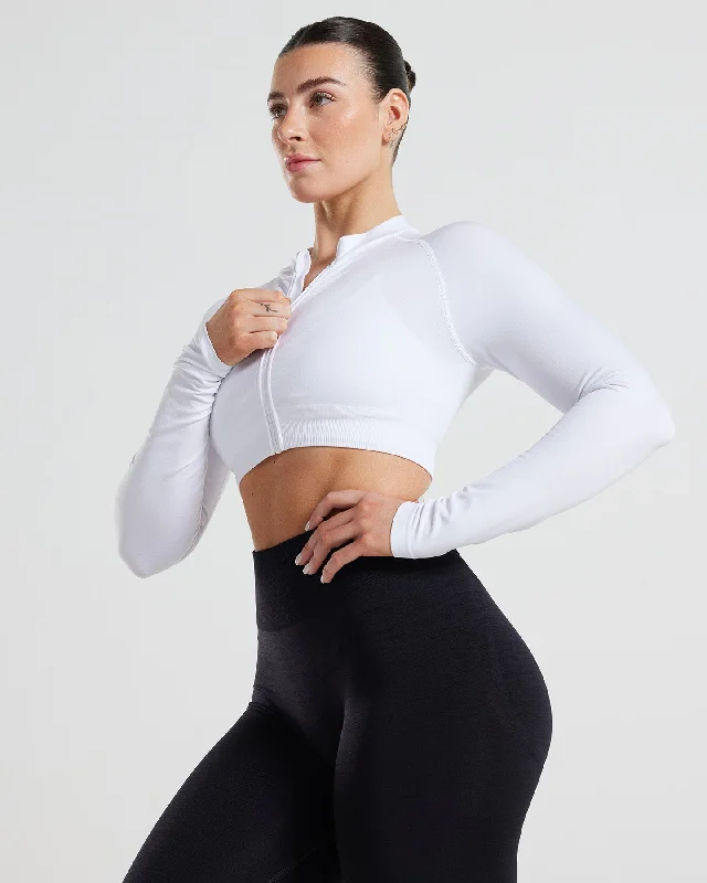 Define Seamless Crop Zip Jacket | White