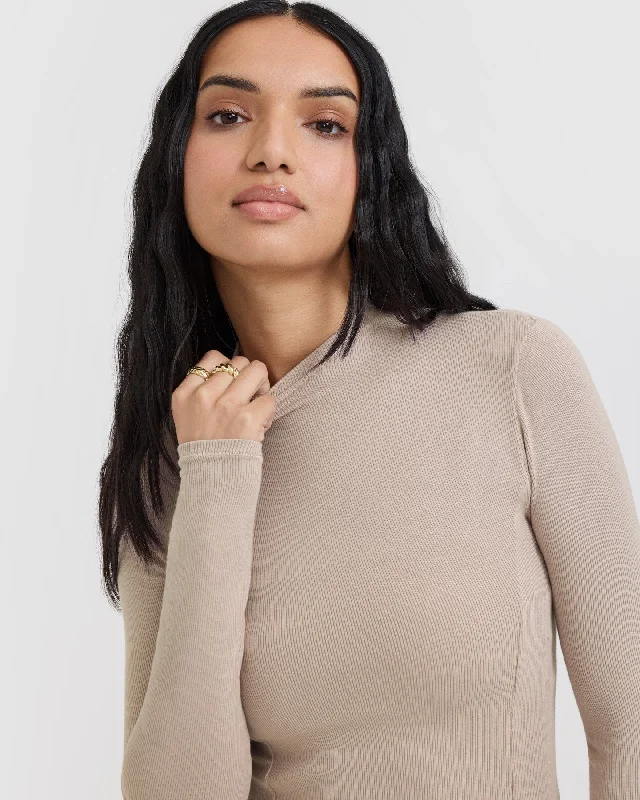 Mellow Rib Mock Neck Long Sleeve Top | Mushroom Brown