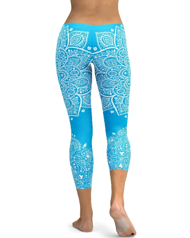 Cyan blue Mandala Capris