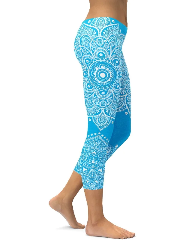 Cyan blue Mandala Capris