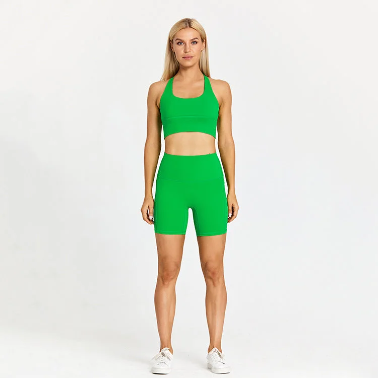 Form Fitting Shorts with Pocket and Triangle Strap Bra