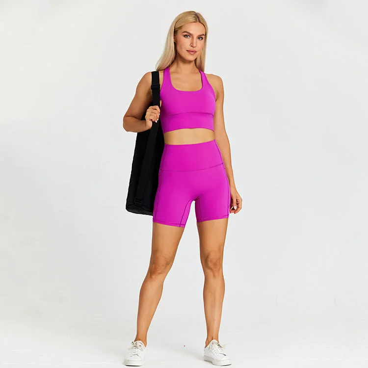 Form Fitting Shorts with Pocket and Triangle Strap Bra