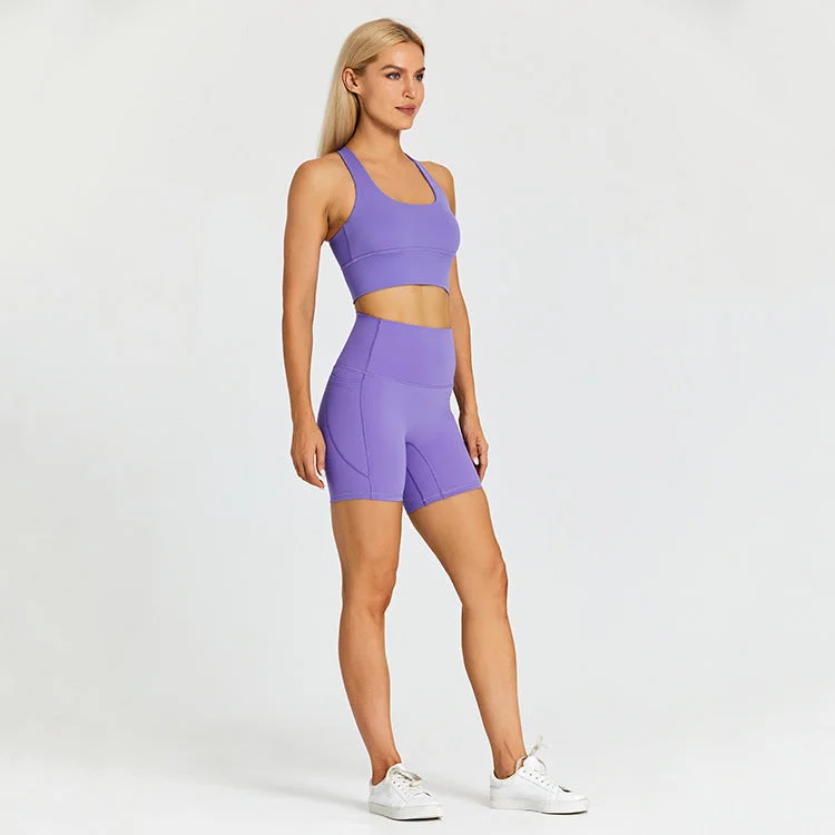 Form Fitting Shorts with Pocket and Triangle Strap Bra