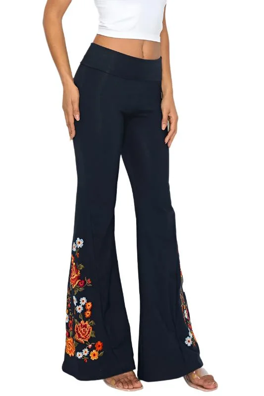 T-Party Coral Roses Embroidery Yoga Pant CJ75493 Navy